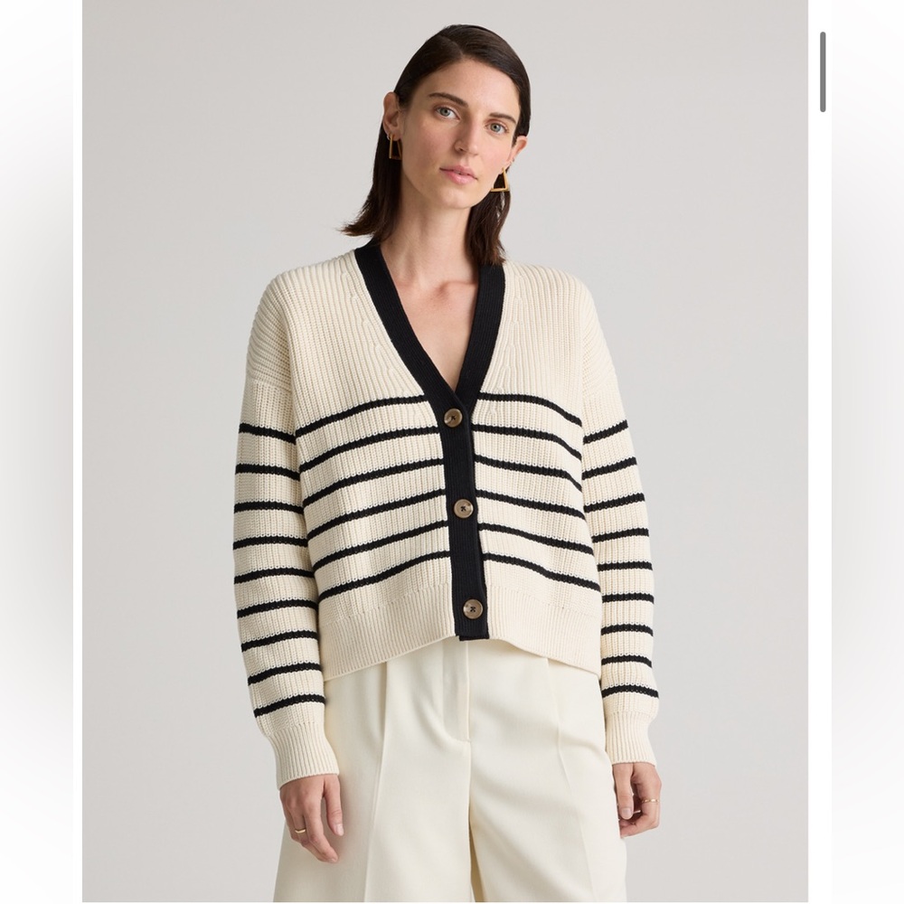 QUINCE 100% Organic Cotton Fisherman Boxy Cropped Cardigan